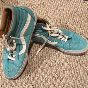 Light blue and leather high top SK8 Vans